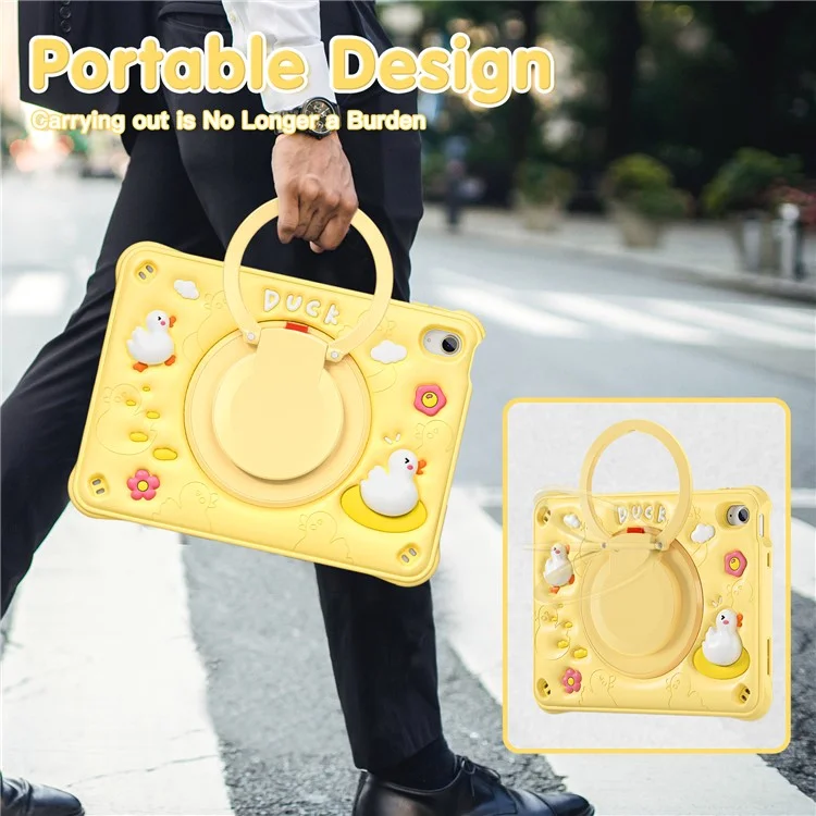 For iPad (2025) / 10.9 (2022) Case Cartoon Duck Kickstand PC+Silicone+TPU Tablet Cover