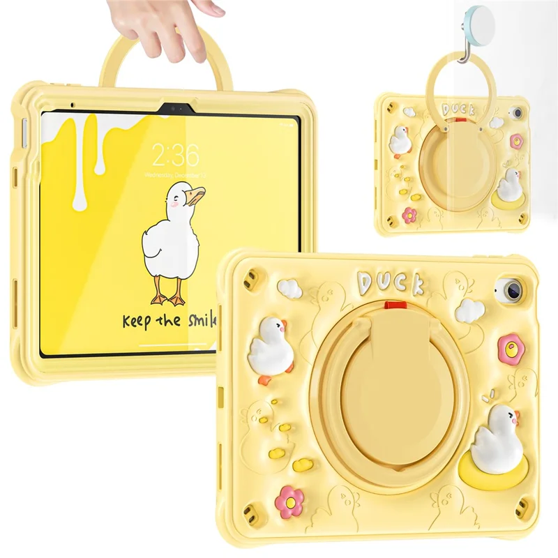For iPad (2025) / 10.9 (2022) Case Cartoon Duck Kickstand PC+Silicone+TPU Tablet Cover