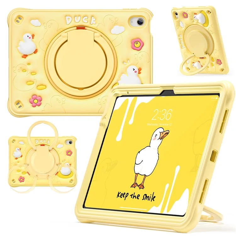 For iPad (2025) / 10.9 (2022) Case Cartoon Duck Kickstand PC+Silicone+TPU Tablet Cover