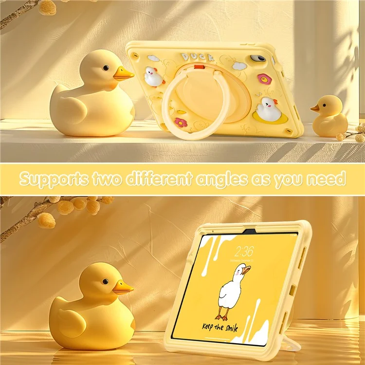 For iPad (2025) / 10.9 (2022) Case Cartoon Duck Kickstand PC+Silicone+TPU Tablet Cover