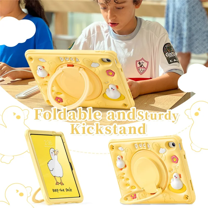 For iPad (2025) / 10.9 (2022) Case Cartoon Duck Kickstand PC+Silicone+TPU Tablet Cover