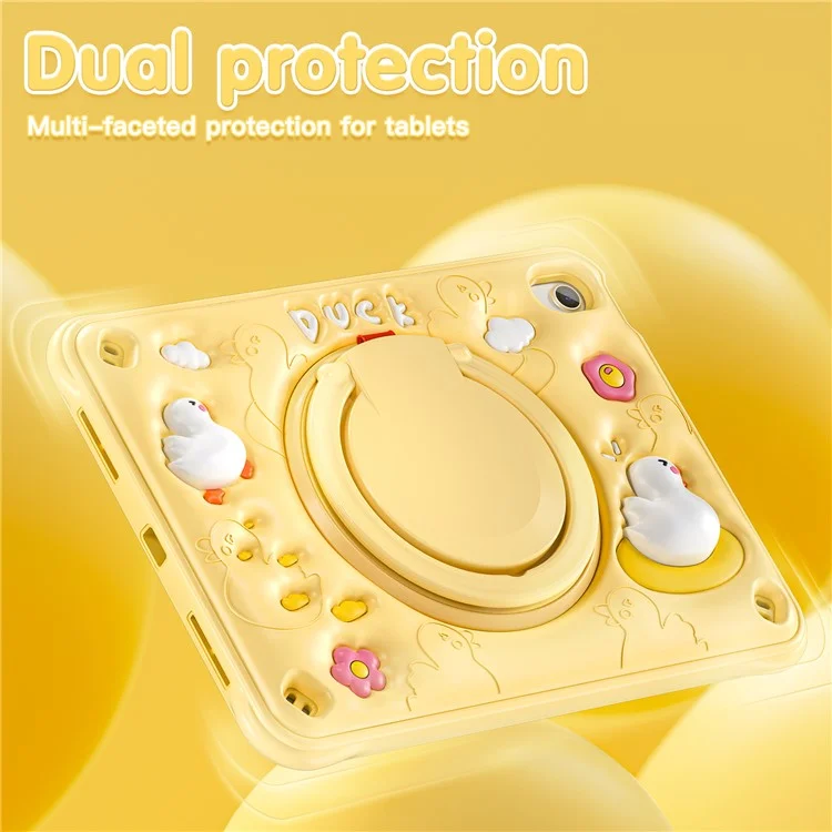 For iPad (2025) / 10.9 (2022) Case Cartoon Duck Kickstand PC+Silicone+TPU Tablet Cover