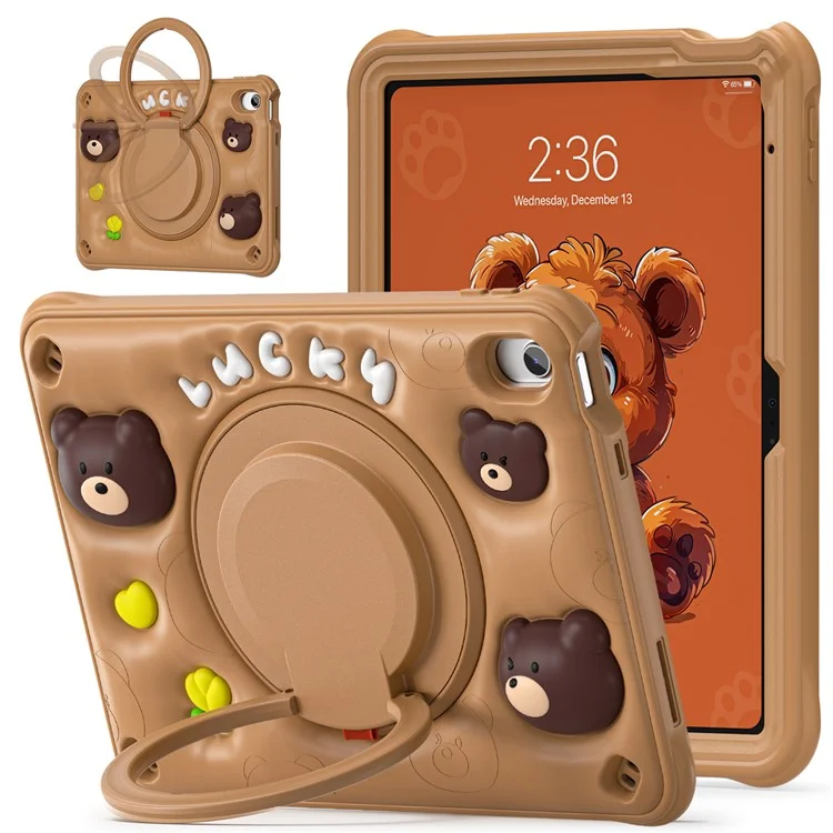 For iPad (2025) / 10.9 (2022) Case Kickstand PC+Silicone+TPU Cartoon Bear Tablet Cover