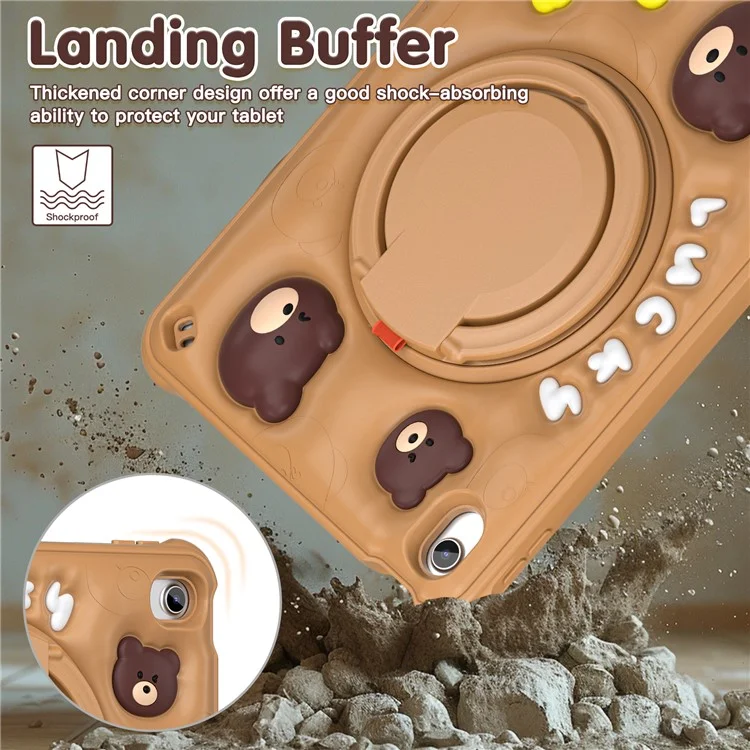 For iPad (2025) / 10.9 (2022) Case Kickstand PC+Silicone+TPU Cartoon Bear Tablet Cover