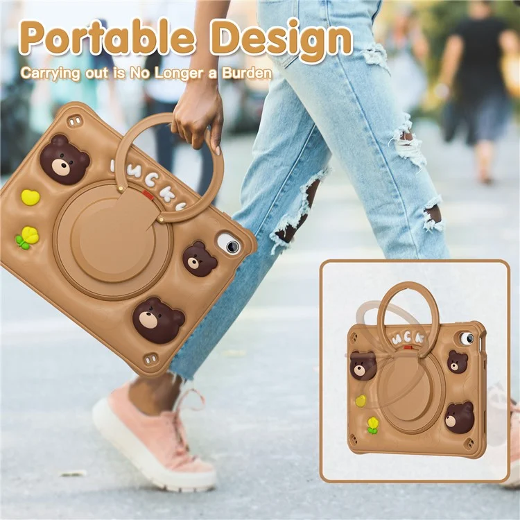 For iPad (2025) / 10.9 (2022) Case Kickstand PC+Silicone+TPU Cartoon Bear Tablet Cover