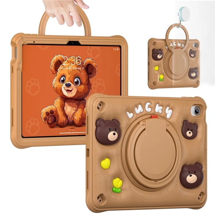 For iPad (2025) / 10.9 (2022) Case Kickstand PC+Silicone+TPU Cartoon Bear Tablet Cover