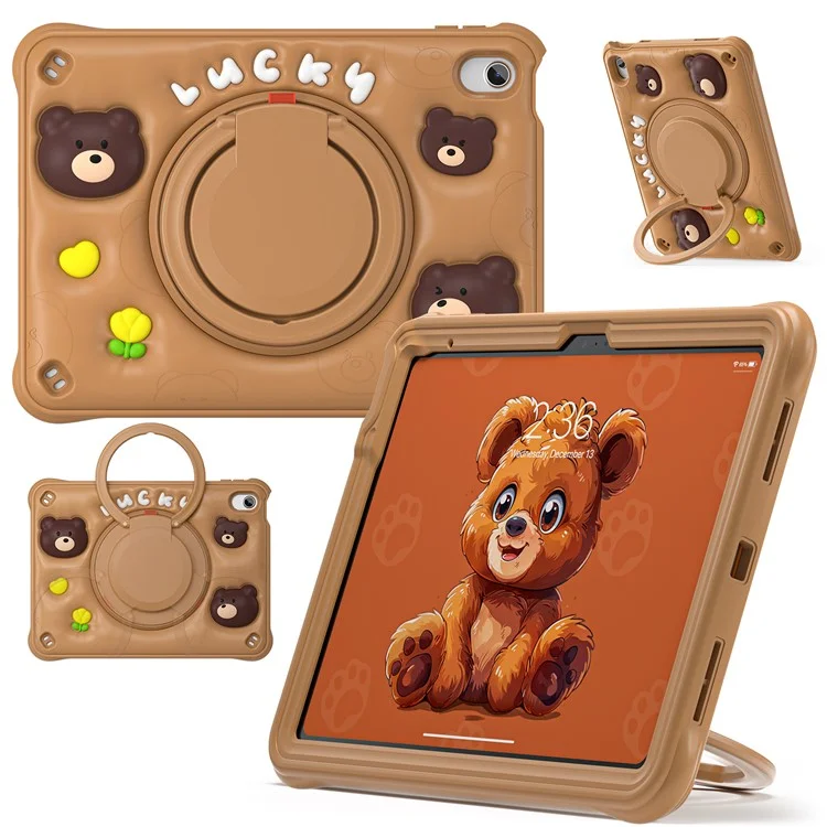 For iPad (2025) / 10.9 (2022) Case Kickstand PC+Silicone+TPU Cartoon Bear Tablet Cover