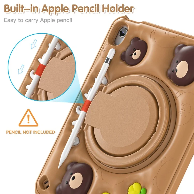 For iPad (2025) / 10.9 (2022) Case Kickstand PC+Silicone+TPU Cartoon Bear Tablet Cover
