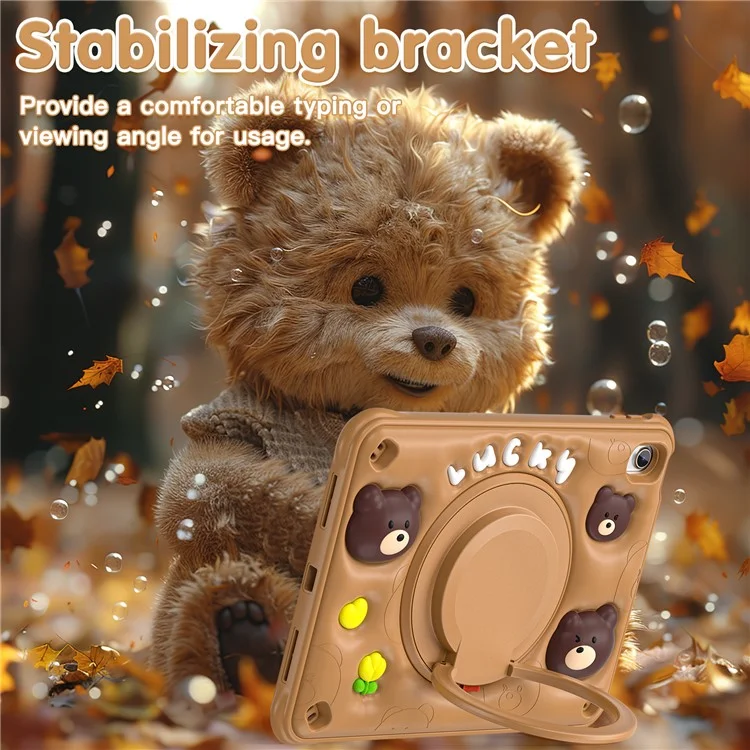 For iPad (2025) / 10.9 (2022) Case Kickstand PC+Silicone+TPU Cartoon Bear Tablet Cover