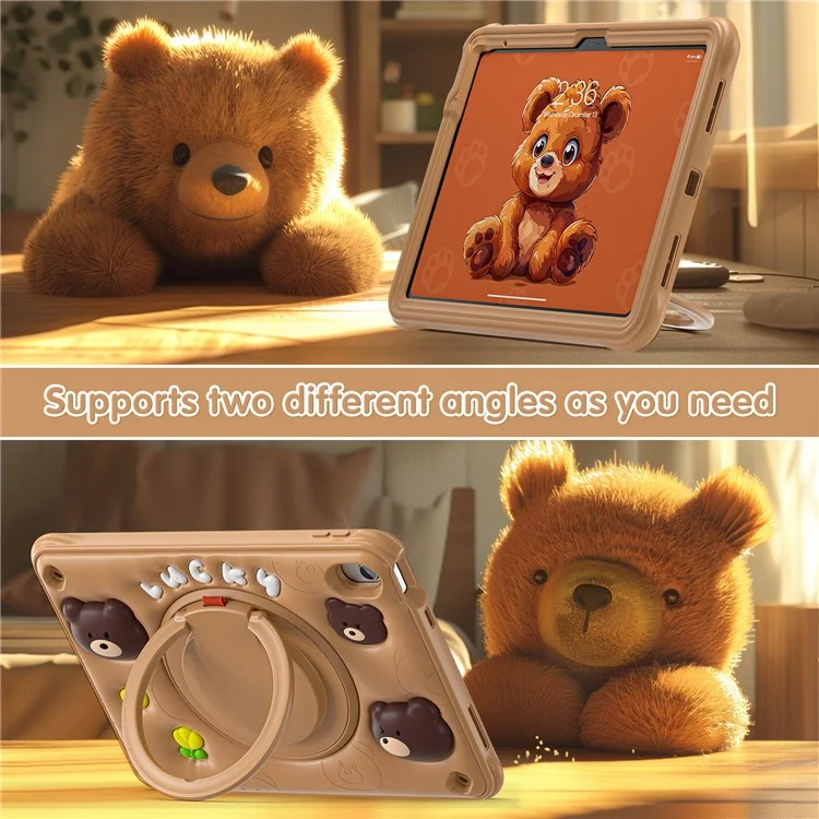 For iPad (2025) / 10.9 (2022) Case Kickstand PC+Silicone+TPU Cartoon Bear Tablet Cover