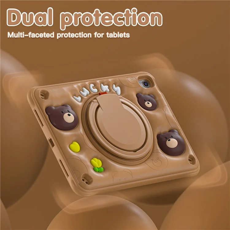 For iPad (2025) / 10.9 (2022) Case Kickstand PC+Silicone+TPU Cartoon Bear Tablet Cover