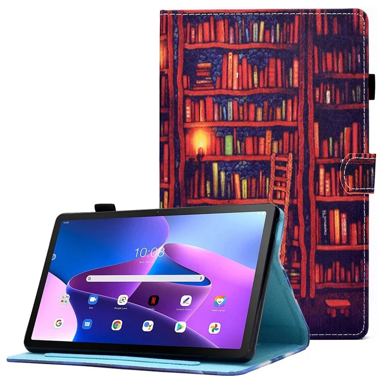 Étui à Tablette de Support en Cuir PU Pour Lenovo Tab M10 Plus (Gen 3), Couvre du Support D'impression de Motif de Couture - Étagère à Livres
