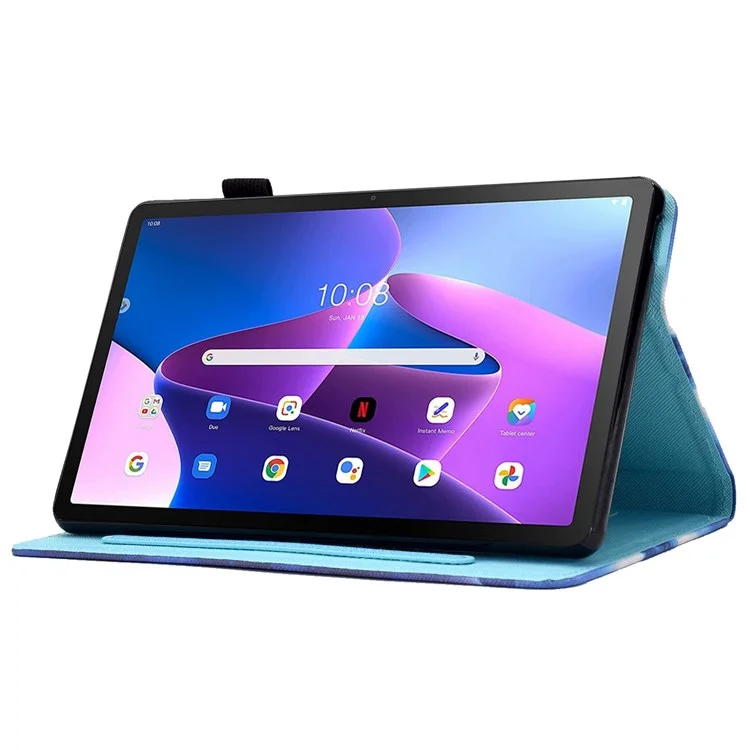 Étui à Tablette de Support en Cuir PU Pour Lenovo Tab M10 Plus (Gen 3), Couvre du Support D'impression de Motif de Couture - Étagère à Livres