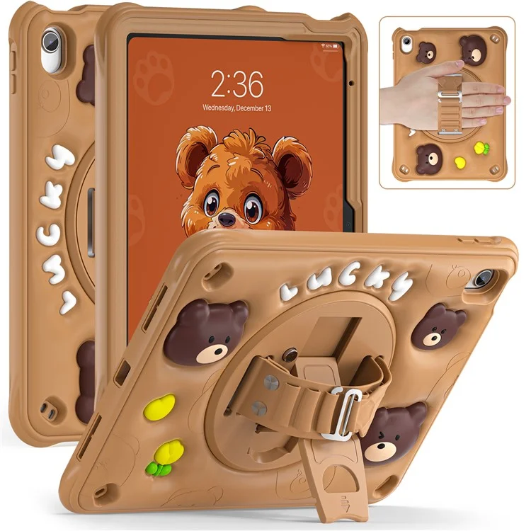 For iPad (2025) / 10.9 (2022) Case Bear Pattern PC+Silicone+TPU Kickstand Tablet Cover