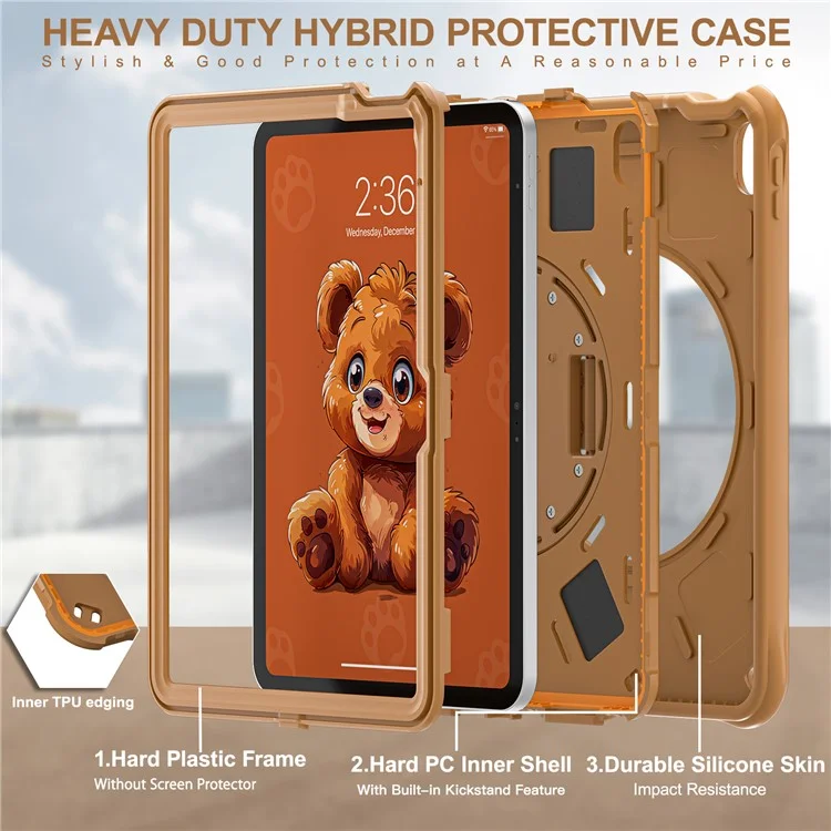 For iPad (2025) / 10.9 (2022) Case Bear Pattern PC+Silicone+TPU Kickstand Tablet Cover