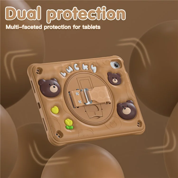 For iPad (2025) / 10.9 (2022) Case Bear Pattern PC+Silicone+TPU Kickstand Tablet Cover