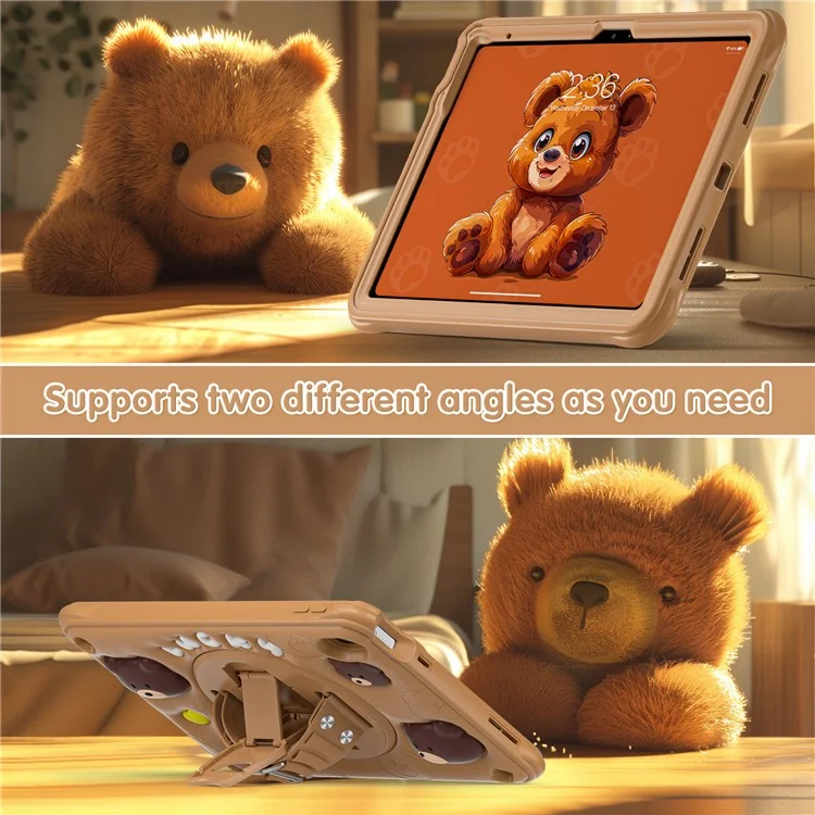 For iPad (2025) / 10.9 (2022) Case Bear Pattern PC+Silicone+TPU Kickstand Tablet Cover