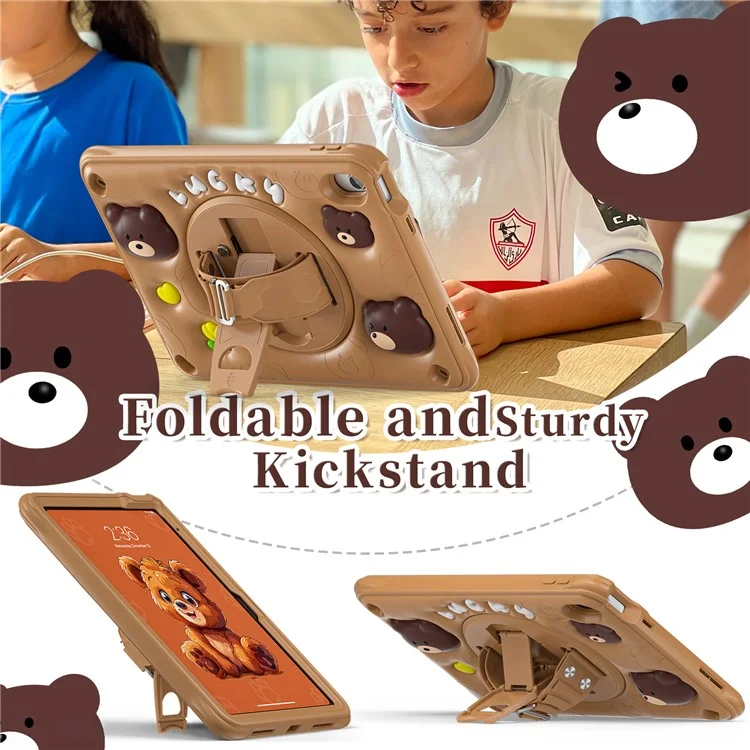 For iPad (2025) / 10.9 (2022) Case Bear Pattern PC+Silicone+TPU Kickstand Tablet Cover