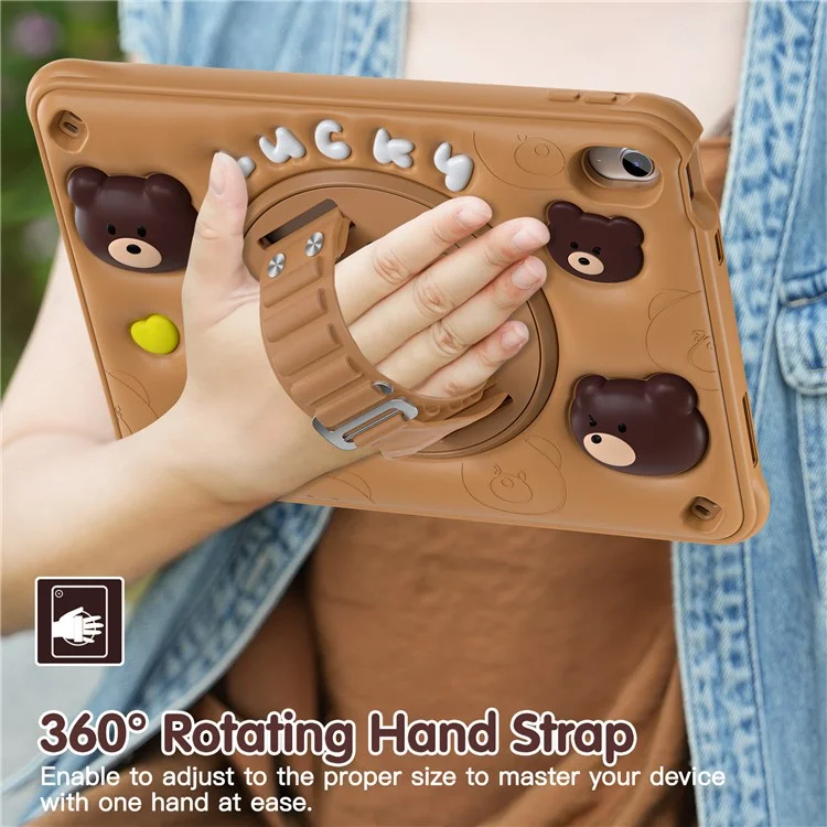 For iPad (2025) / 10.9 (2022) Case Bear Pattern PC+Silicone+TPU Kickstand Tablet Cover