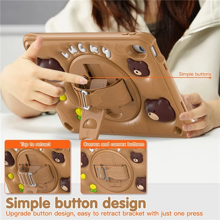 For iPad (2025) / 10.9 (2022) Case Bear Pattern PC+Silicone+TPU Kickstand Tablet Cover