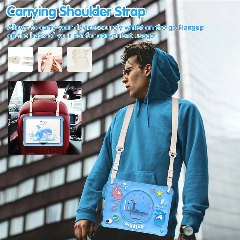 Para Ipad 10.9 (2022), Com Alça de Ombro Pc+silicone+tpu Tampa de Golfinho Fofo