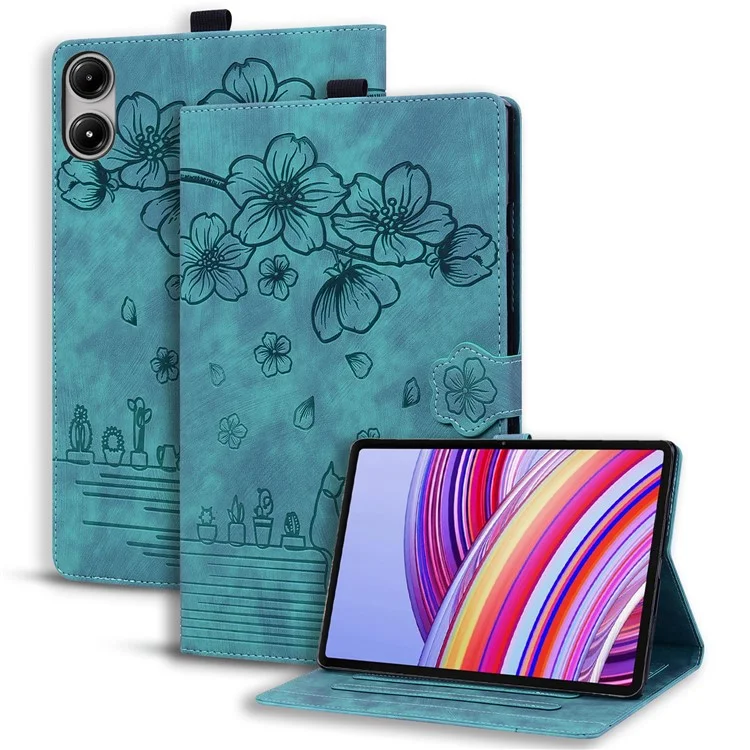 Pour Xiaomi Redmi Pad Pro Case Card Slots Tablet en Cuir Stand Folio Cover Flower Cat - - Vert