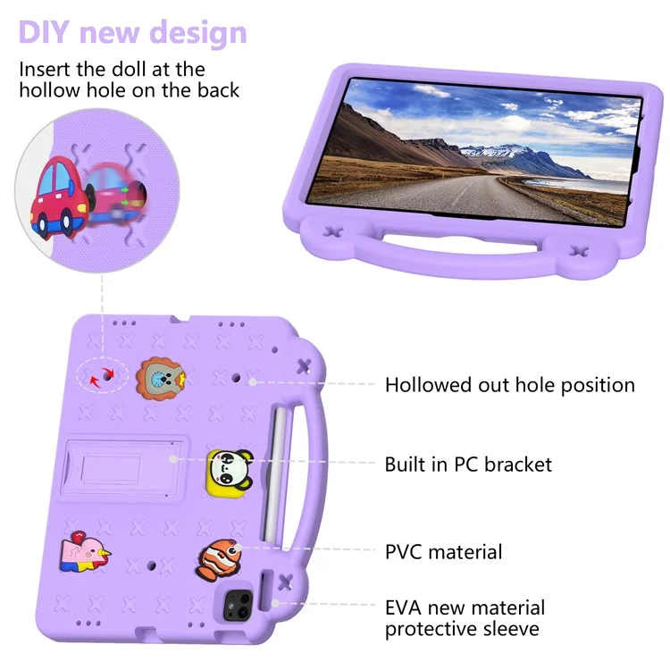 für ipad pro 13 (2024) / luft 13 (2024) / ipad pro 12.9 (2022) /(2021) /(2020) /(2018) fall kinder eva tablet cover - lila