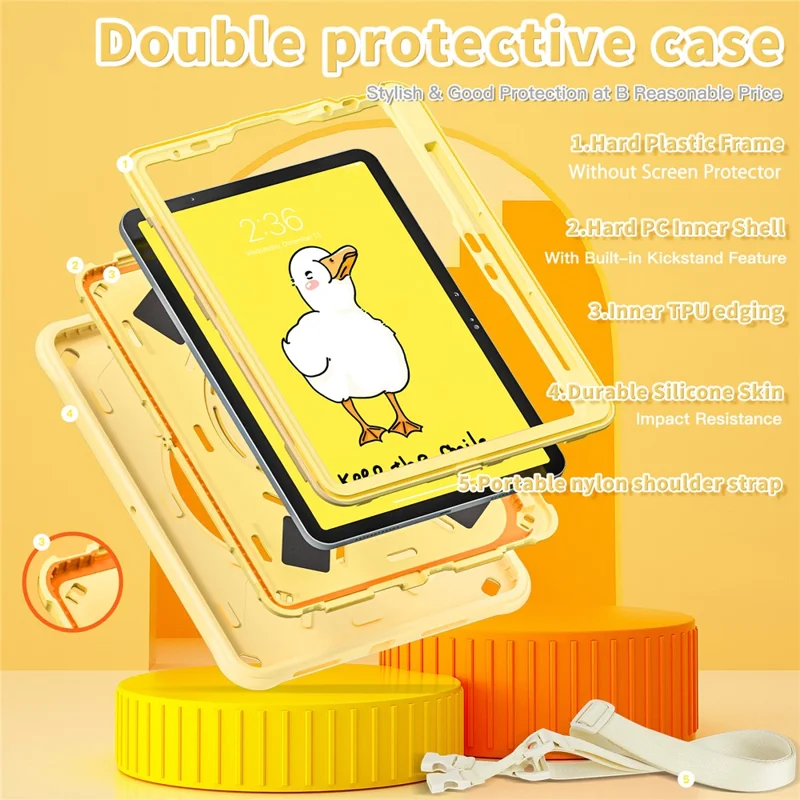 per ipad air 11 (2024) / air (2022) /(2020) / ipad pro 11 (2022) /(2021) /(2020) /(2018) case con cavalletto spalla calcio pc+silicone+copertina tablet tpu