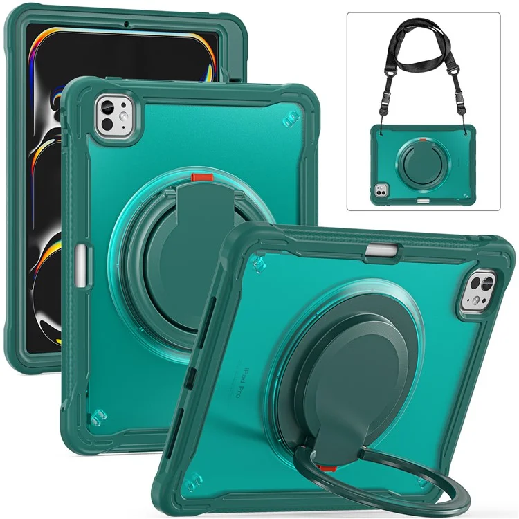 Per Ipad Pro 11 (2024) Case Rotary Kickstand Pc+tpu+copertura Silicone Con Spalla - Midnight Green