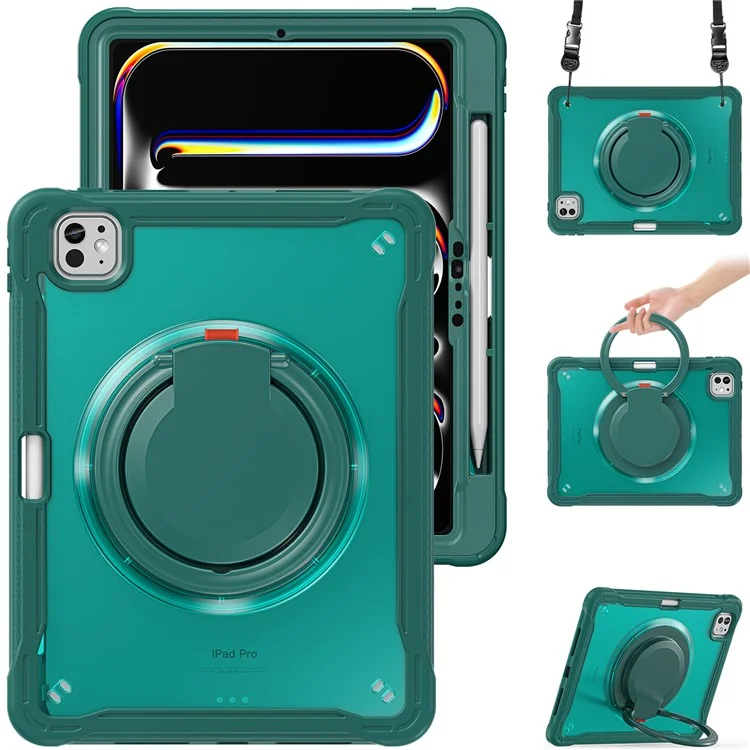 Per Ipad Pro 11 (2024) Case Rotary Kickstand Pc+tpu+copertura Silicone Con Spalla - Midnight Green