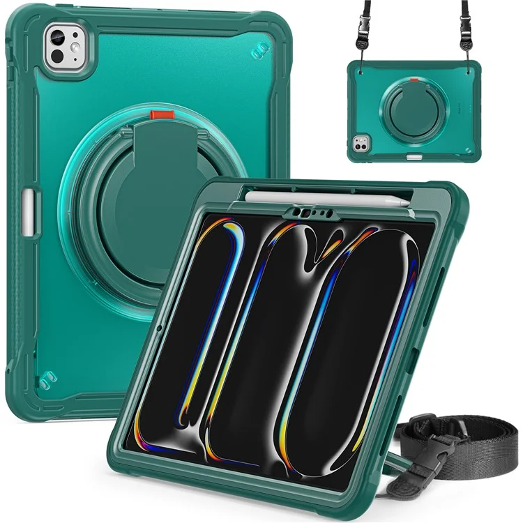 Per Ipad Pro 11 (2024) Case Rotary Kickstand Pc+tpu+copertura Silicone Con Spalla - Midnight Green