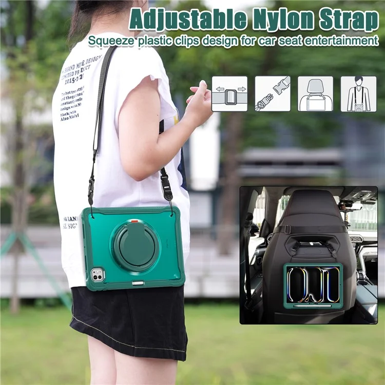 Per Ipad Pro 11 (2024) Case Rotary Kickstand Pc+tpu+copertura Silicone Con Spalla - Midnight Green