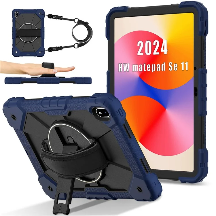 Para Huawei Matepad SE 11 Case Kickstand Silicone+PC Tablet Tampa Com Alça de Ombro - Azul-marinho / Preto