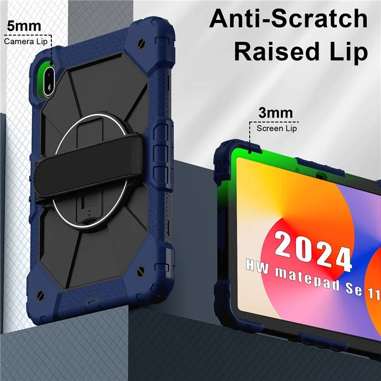 Para Huawei Matepad SE 11 Case Kickstand Silicone+PC Tablet Tampa Com Alça de Ombro - Azul-marinho / Preto