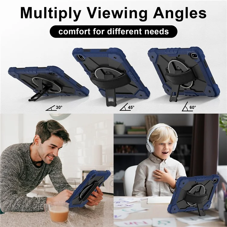 Para Huawei Matepad SE 11 Case Kickstand Silicone+PC Tablet Tampa Com Alça de Ombro - Azul-marinho / Preto
