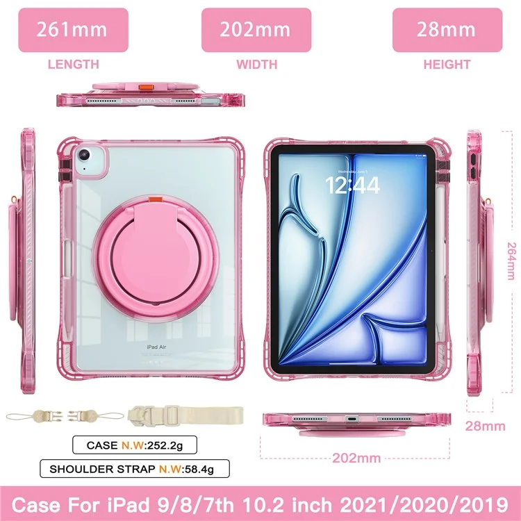 для ipad air 11 (2024) / воздух (2022) /(2020) / ipad pro 11 (2022) /(2021) /(2020) /(2018). случай с наклеиванием на плечевой ремешок для pc+tpu+акриловый покровный - роза