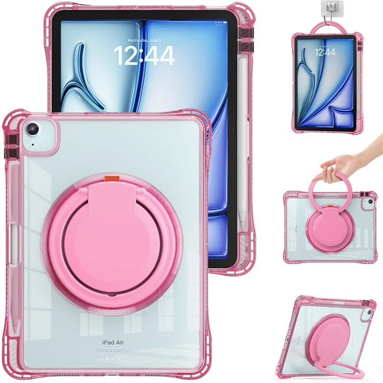 para ipad air 11 (2024) / air (2022) /(2020) / ipad pro 11 (2022) /(2021) /(2020) /(2018) caso de patada rotativa pc+tpu+cubierta de tableta acrílica - rosa