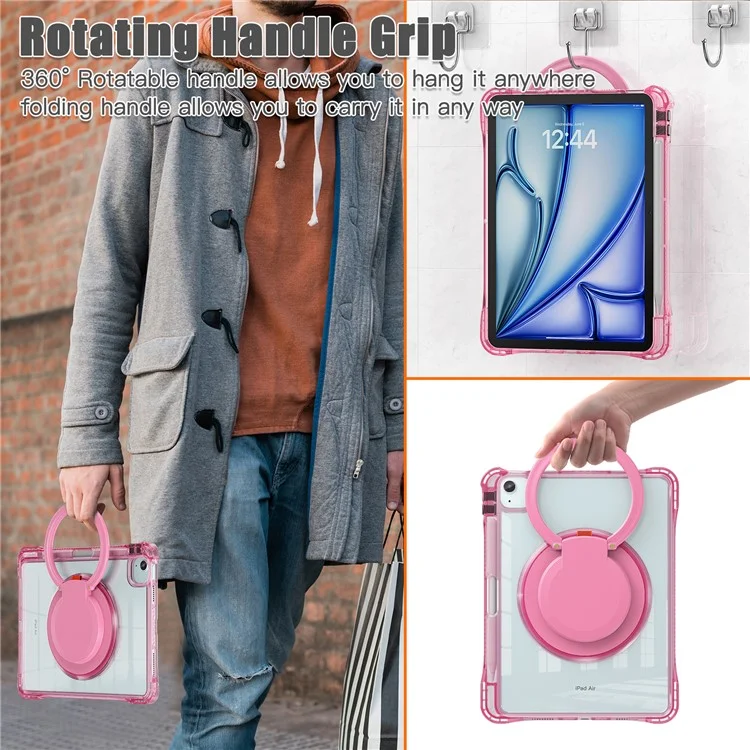 para ipad air 11 (2024) / air (2022) /(2020) / ipad pro 11 (2022) /(2021) /(2020) /(2018) caso de patada rotativa pc+tpu+cubierta de tableta acrílica - rosa