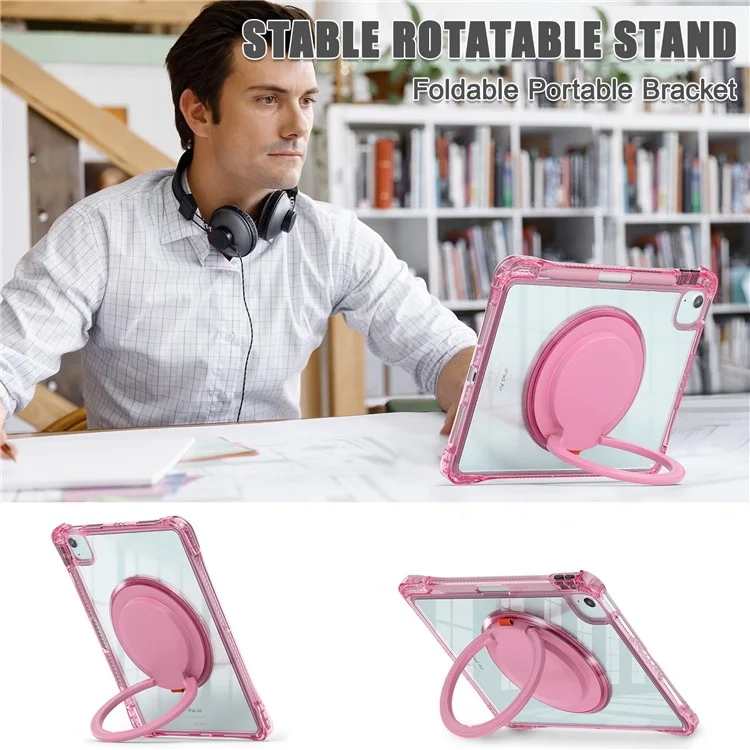 para ipad air 11 (2024) / air (2022) /(2020) / ipad pro 11 (2022) /(2021) /(2020) /(2018) caso de patada rotativa pc+tpu+cubierta de tableta acrílica - rosa