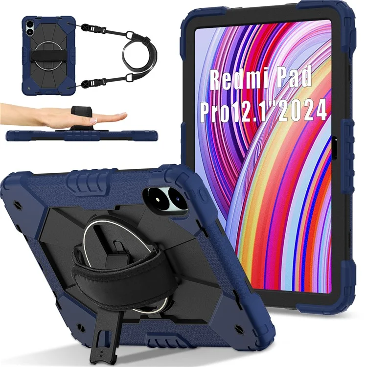 Für Xiaomi Redmi Pad Pro 5G / Pad Pro / Poco Pad 4G Hülle mit Ständer, Silikon+PC-Tablet-Cover mit Schultergurt - Navy Blau / Schwarz