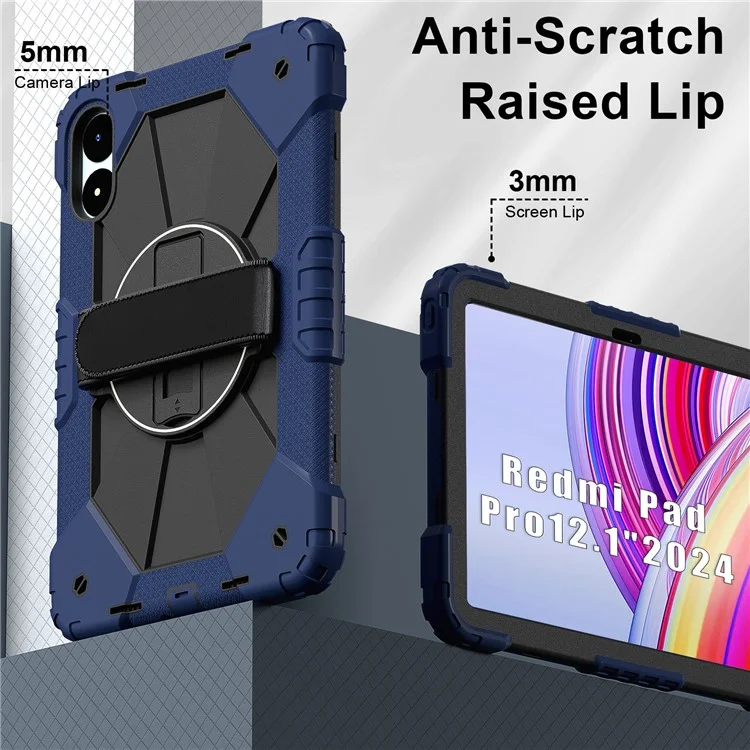 Für Xiaomi Redmi Pad Pro 5G / Pad Pro / Poco Pad 4G Hülle mit Ständer, Silikon+PC-Tablet-Cover mit Schultergurt - Navy Blau / Schwarz