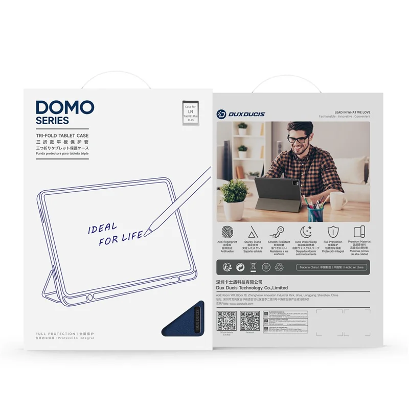 DUX DUCIS Domo Series for Lenovo Tab K11 Plus Case Tri-fold Stand Leather Cover Auto Wake / Sleep - Blue