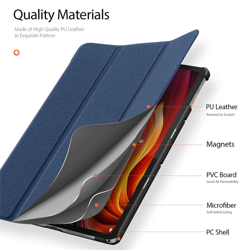 DUX DUCIS Domo Series for Lenovo Tab K11 Plus Case Tri-fold Stand Leather Cover Auto Wake / Sleep - Blue