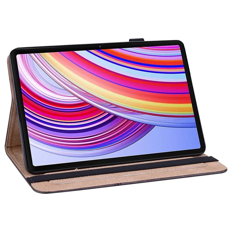Per Xiaomi Redmi Pad Pro / Pro 5G / Poco Pad 4G Custodia Linea Impresso Custodia in Pelle PU con Porta Carte Supporto Tablet - Nero