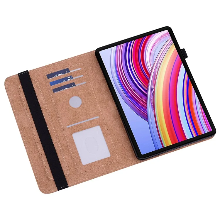 Per Xiaomi Redmi Pad Pro / Pro 5G / Poco Pad 4G Custodia Linea Impresso Custodia in Pelle PU con Porta Carte Supporto Tablet - Nero