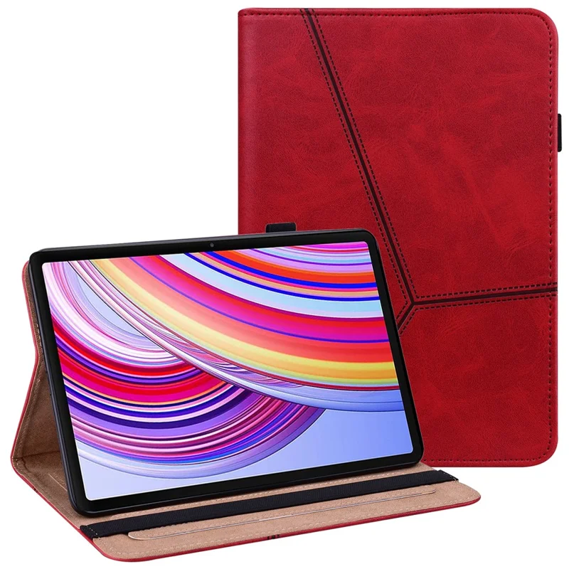 For Xiaomi Redmi Pad Pro / Pro 5G / Poco Pad 4G Case Line Imprinted PU Leather Card Holder Tablet Stand Cover - Red