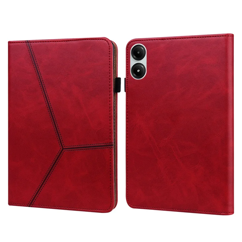 For Xiaomi Redmi Pad Pro / Pro 5G / Poco Pad 4G Case Line Imprinted PU Leather Card Holder Tablet Stand Cover - Red