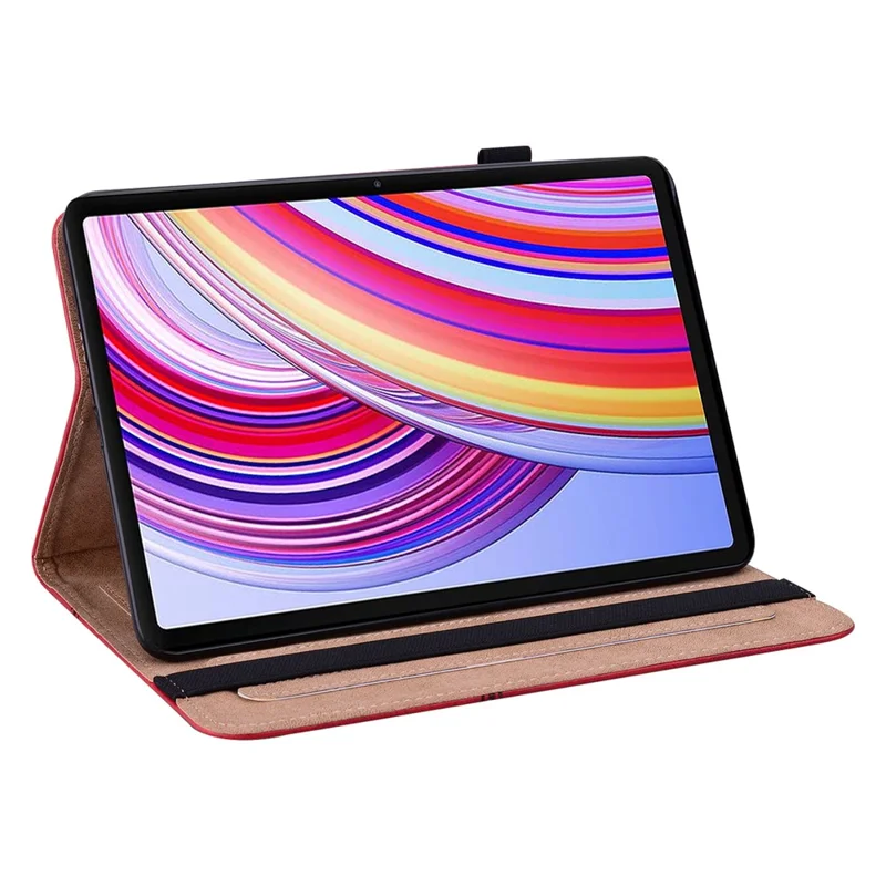 For Xiaomi Redmi Pad Pro / Pro 5G / Poco Pad 4G Case Line Imprinted PU Leather Card Holder Tablet Stand Cover - Red