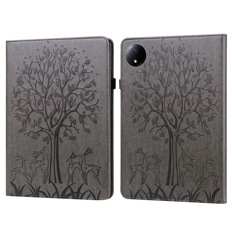Für Xiaomi Redmi Pad SE 4G 8,7 Zoll Hülle PU-Leder Ständer Baum Hirsch Muster Tablet-Hülle - Grau