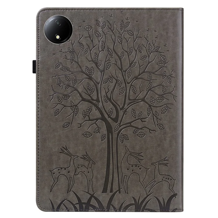 Für Xiaomi Redmi Pad SE 4G 8,7 Zoll Hülle PU-Leder Ständer Baum Hirsch Muster Tablet-Hülle - Grau